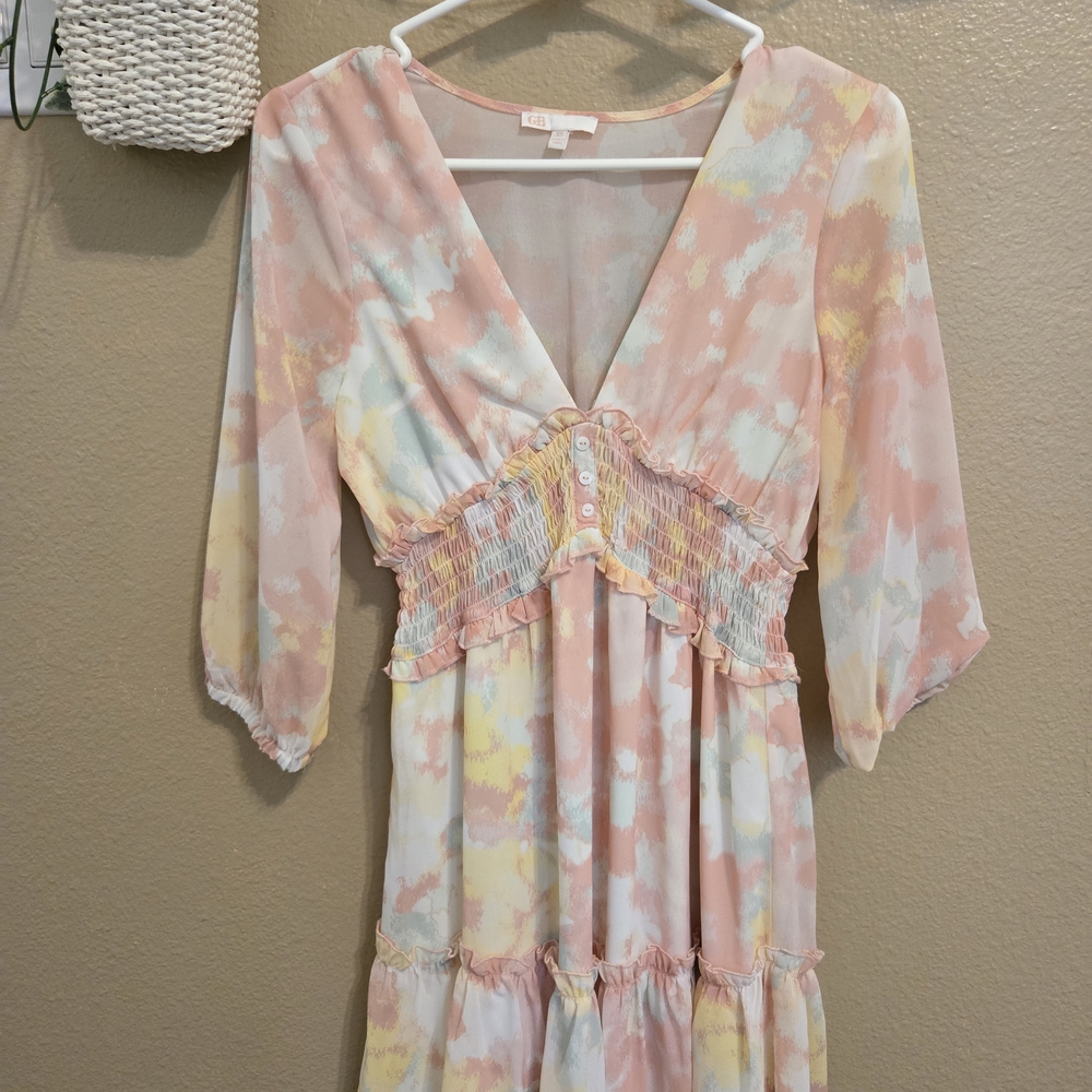 Pastel Tie-Dye Dress with Smocked Waist